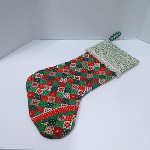 Vintage Handmade Quilted Christmas Stocking, Lace, Ric Rac, Shabby chic